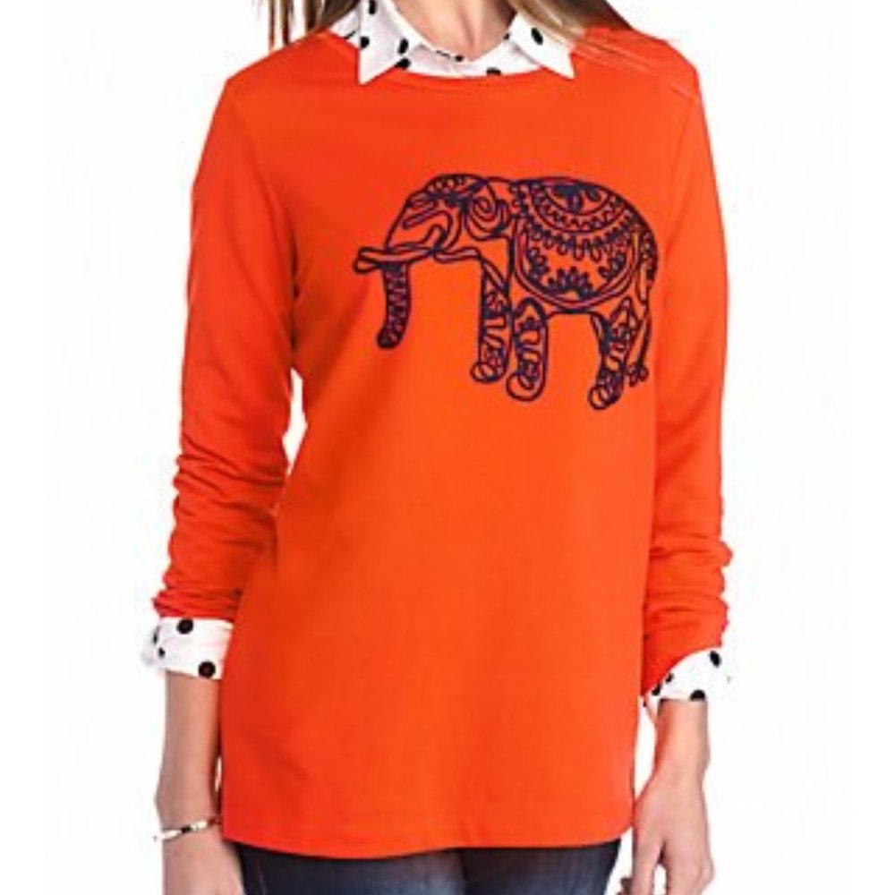 Crown & Ivy Orange Elephant Graphic Long Sleeve Top